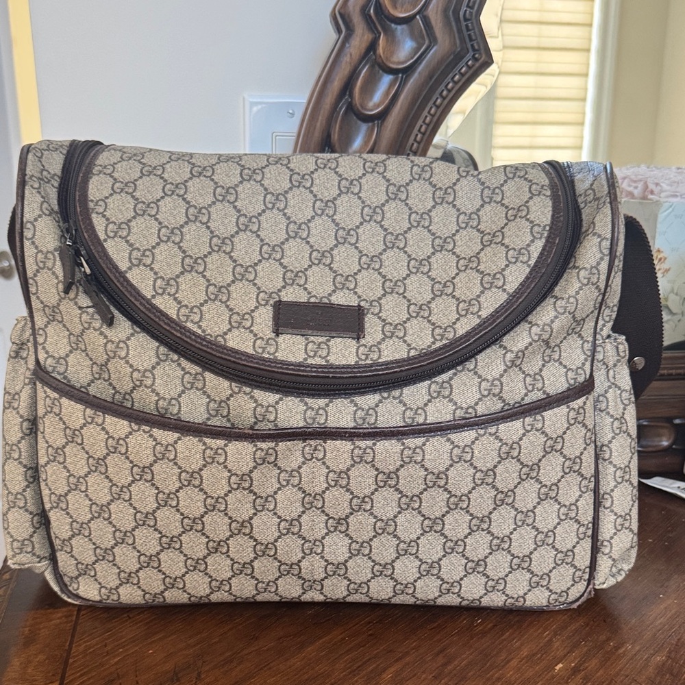Gucci Beige and Dark Brown Monogram Shoulder Bag